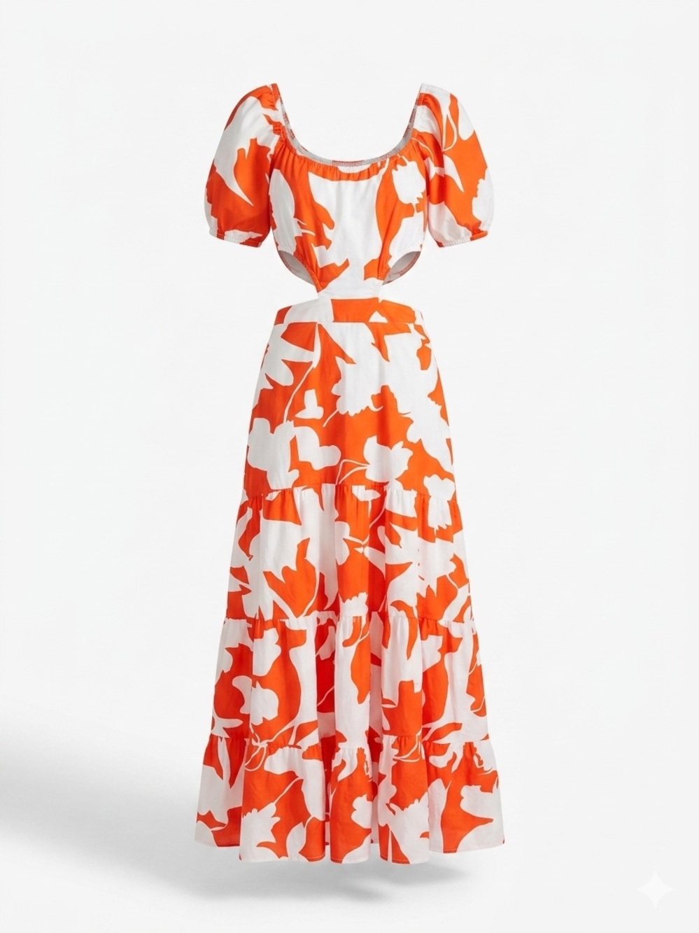 Orange and White Floral Maxi Dress